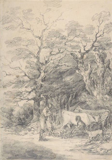 Landscape with cattle and figures; sketch for the Rustic Courtship (175597) by Gainsborough Dupont Art Print Download