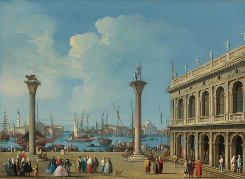 Venice, A View Of The Molo From The Piazzetta, Looking South To San Giorgio Maggiore, With The Columns Of St. Mark And St. Theodore And Thebiblioteca Sansoviniana by Giovanni Battista Cimaroli Art Print Download