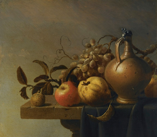Still Life With A Ewer And Some Fruit On A Partly-Draped Stone Ledge by Harmen Steenwyck Art Print Download