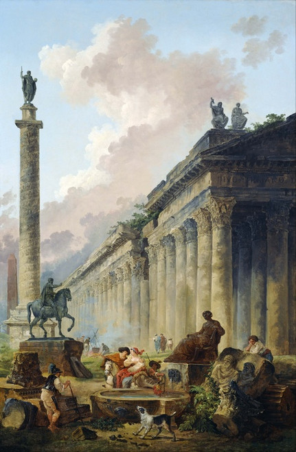 Imaginary View of Rome with Equestrian Statue of Marcus Aurelius, the Column of Trajan and a Temple by Hubert Robert Art Print Download