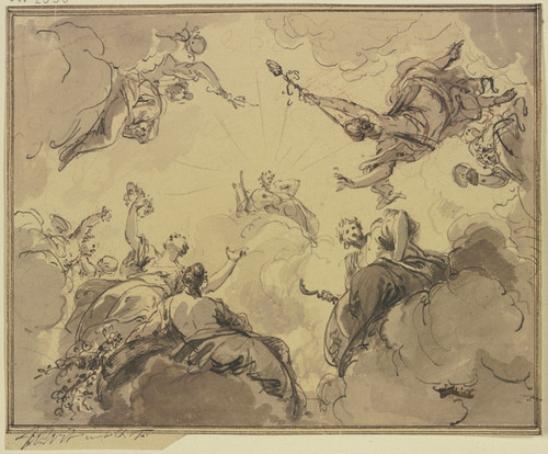 Apollo umgeben von Bacchus, Ceres, Flora und anderen Gottheiten by Jacob de Wit Art Print Download