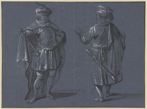 Zwei stehende Mnner, wohl Ungarn, der eine in Vorderansicht mit einem in die Hfte gestemmten Streitkolben, der andere in Rckenansicht mit einem Sbel by Jacob Weyer Art Print Download