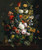 Tulips, daffodils, roses and other flowers in a vase on a stone ledge with butterflies and a birds nest by Johann Baptist Drechsler Art Print Download