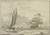 Digital Print - Bewegte See, nach rechts segelndes Schiff, links eine Barke mit vier Mann, im Hintergrund eine Stadt by Ludolf Bakhuysen