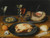 Digital Print - A Still Life Of A Roast Chicken, A Ham And Olives On Pewter Plates With A Bread Roll, An Orange, Wineglasses And A Rose On A Wooden Table by Osias Beert the Elder
