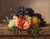 Digital Print - Pomegranates and green and blue grapes on a marble frame by Johan Laurentz Jensen