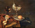 Digital Print - A clementine in a porcelain bowl, a nautilus cup, a roemer, two glasses, a knife, a peeled lemon on an ornamental carpet on a table by Willem Claesz Heda