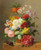 Digital Print - Still life with roses, peonies, tulips, narcissi, convulvulus and others in a vase on a marble ledge by Arnoldus Bloemers