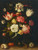 Digital Print - Tulips, carnations, roses and other flowers in a roemer with shells and a lizard on a ledge by Balthasar van der Ast