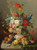 Digital Print - Groes Blumenstck mit Obst auf Steinplatte by Franz Hohenberger