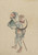 Digital Print - A man walking to the left, with a large hat resting on his back and wearing sandals, holding a short staff possibly used to propell a boat by Katsushika Hokusai