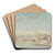 View of Harbor Town With Flagpole at Right, Seen From Sea by Willey Reveley Art Drink Coaster set