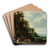 A wooded landscape with a rider conversing with peasants near an overgrown castle by Joos de Momper Art Drink Coaster set