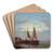 Fishing boats moored in a calm harbour by Abraham Hulk Art Drink Coaster set