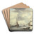 Viele Schiffe, rechts am Strand eine Frau und zwei Mnner, von denen einer ein Sprachrohr in der Hand hlt by Leendert de Koningh Art Drink Coaster set
