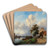 A River Landscape with Figures on the Bank by Charles Leickert Art Drink Coaster set