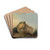 A hilly landscape with a large rock and a shepherd and shepherdess with their flock by Louis Gabriel Moreau Drink Coasters - set of 4 A hilly landscape with a large rock and a shepherd and shepherdess with their flock by Louis Gabriel Moreau Drink Coasters - set of 4