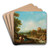 An Arcadian landscape with figures near a stream, a village beyond by Francesco Zuccarelli Art Drink Coaster set