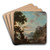 A wooded landscape with a lake, anglers in the foreground by George Barret Art Drink Coaster set