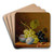 Grapes, plums, raspberries, flowers and an acorn on a wooden ledge by Arnoldus Bloemers Art Drink Coaster set