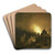 Fire by night in a Village by Adam Colonia Art Drink Coaster set