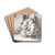 Ung vrtinde og to siddende mnd i en krostue by Cornelis Pietersz. Bega Drink Coasters - set of 4
