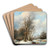 Figures on a frozen waterway, a castle beyond by Jan Jacob Coenraad Spohler Art Drink Coaster set Figures on a frozen waterway, a castle beyond by Jan Jacob Coenraad Spohler Art Drink Coaster set