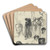 Sheet of Sketches by Thophile Alexandre Steinlen Art Drink Coaster set