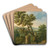 An italianate river landscape with figures in the foreground breaking up a tree, fishermen and mountains beyond by Paolo Anesi Art Drink Coaster set