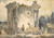 The Temple Of The Sibyl At Tivoli, A Man In A Cloak And Hat Standing On The Steps, A Group Of Monks To The Right by Hubert Robert Art Print Download