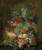 Grapes, peaches, sweetcorn, a pineapple, poppies and other fruit and flowers in a wicker basket on a ledge by Jacobus Linthorst Art Print Download