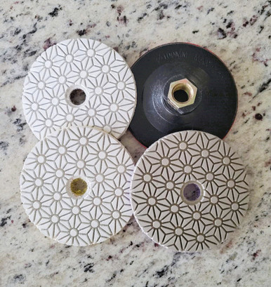 HXIN Diamond Polishing Pads 4inch 100mm 3-Steps PRO For Dry Buffing On Granite Marble Stone Concrete Tile Ceramic Floor Smoothing Renovate Removing Marks With Nylon Backing 3pcs 2nd Step