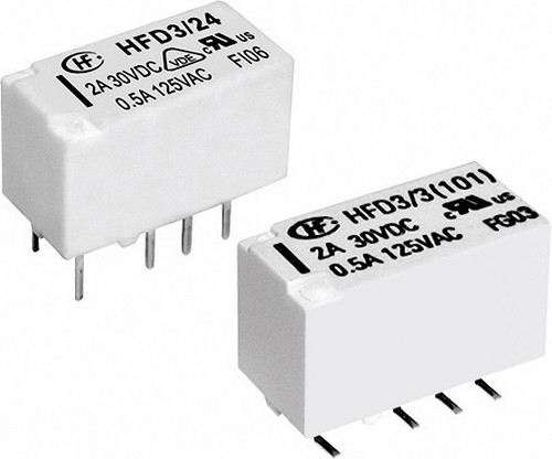 HFD3/24 ;  Relay Electromechanical 24VDC DPDT 2A 30VDC 0.5A 125VAC, DIP-8