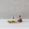 Wood Snail Shaped Holder w/ 6 Appetizer Picks