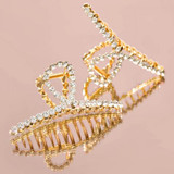 Metal Rhinestone Loop Claw Clip 1 pc - Gold