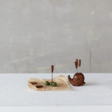 Wood Snail Shaped Holder w/ 6 Appetizer Picks