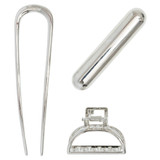 Mini Metal French Hair Pin & Clips 3 pc Set - Silver