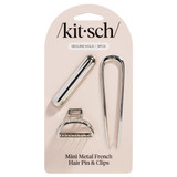 Mini Metal French Hair Pin & Clips 3 pc Set - Silver