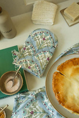 Sakura Block Print Oven Mitt - Blue