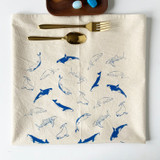 Whales Blue Tea Towel