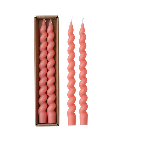 Twisted Pink Taper Candles - Set of 2