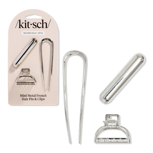 Mini Metal French Pin & Clips 3pc Set - Silver