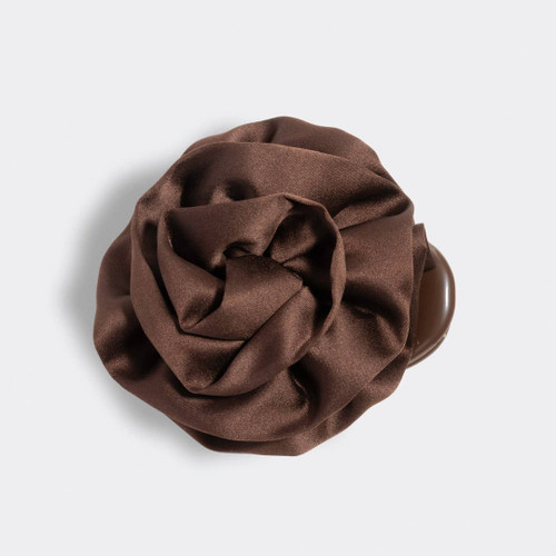 Satin Rosette M Flat Cloud Clip - Chocolate