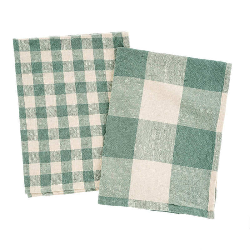 Gingham Check Turquoise Tea Towels S/2