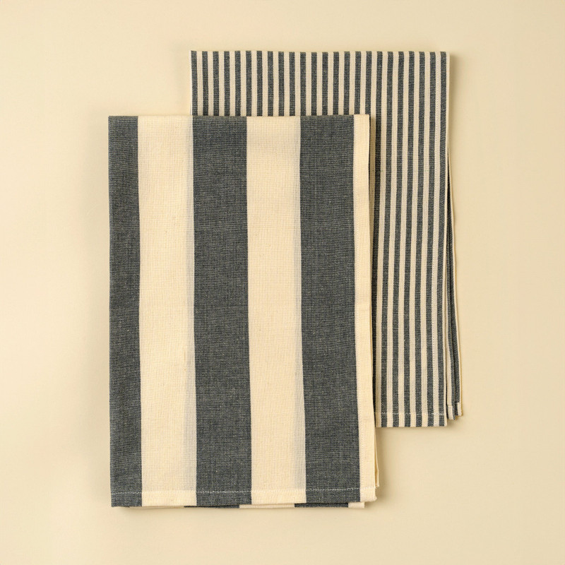 Hampton Stripe Tea Towels S/2 -Slate Grey