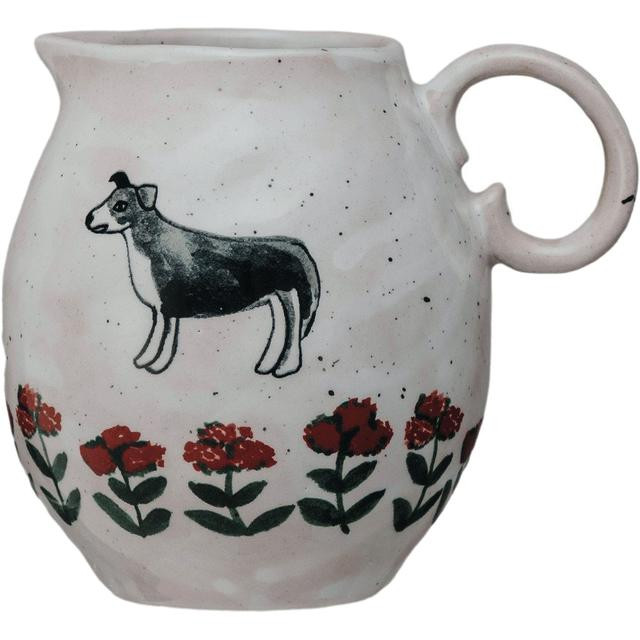 10oz. Stoneware Dog w/ Flowers Creamer