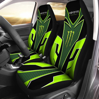 OFFICIAL-MONSTER-ENERGY-CLASSIC-LOGOS-PREMIUM-CAR-SEAT-COVERS/BIG-GRAPHIC-3D-PRINTED-CUSTOM-MONSTER-ENERGY-OFFICIAL-LOGOS-BLACK & NEON-GREEN-COLOR-DESIGN-DOUBLE-CAR-SEAT-COVERS...