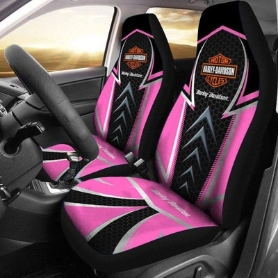 OFFICIAL-HARLEY-DAVIDSON-CLASSIC-LOGOS-CAR-SEAT-PREMIUM-COVERS/BIG-GRAPHIC-3D-PRINTED-CUSTOM-HARLEY-DAVIDSON-MIDNIGHT-BLACK & NOEN-PINK-COLOR-DESIGN-DOUBLE-CAR-SEATS!!