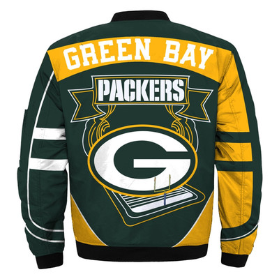 **(OFFICIAL-N.F.L.GREEN-BAY-PACKERS & OFFICIAL-PACKERS-TEAM-COLORS & OFFICIAL-CLASSIC-PACKERS-TEAM-LOGOS-FLIGHT-JACKET/NICE-CUSTOM-3D-GRAPHIC-PRINTED-DOUBLE-SIDED-ALL-OVER-PRINT-DESIGN/WARM-PREMIUM-N.F.L.PACKERS-TEAM-FLIGHT-JACKETS)**