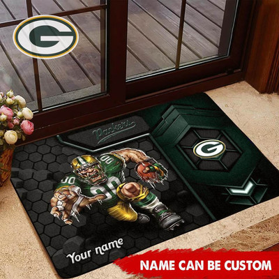 NFL.GREEN BAY PACKERS TEAM LOGOS STANDARD SIZE DOOR MAT/NICE CUSTOM GRAPHIC-3D-PRINTED TEAM LOGOS/FOR ANY INDOOR OR OUTDOOR USE/ADD YOUR OWN CUSTOM PERSONIALIZED NAME OR TEXT IN BOTTOM LEFT HAND DOOR MAT CORNER AREA..